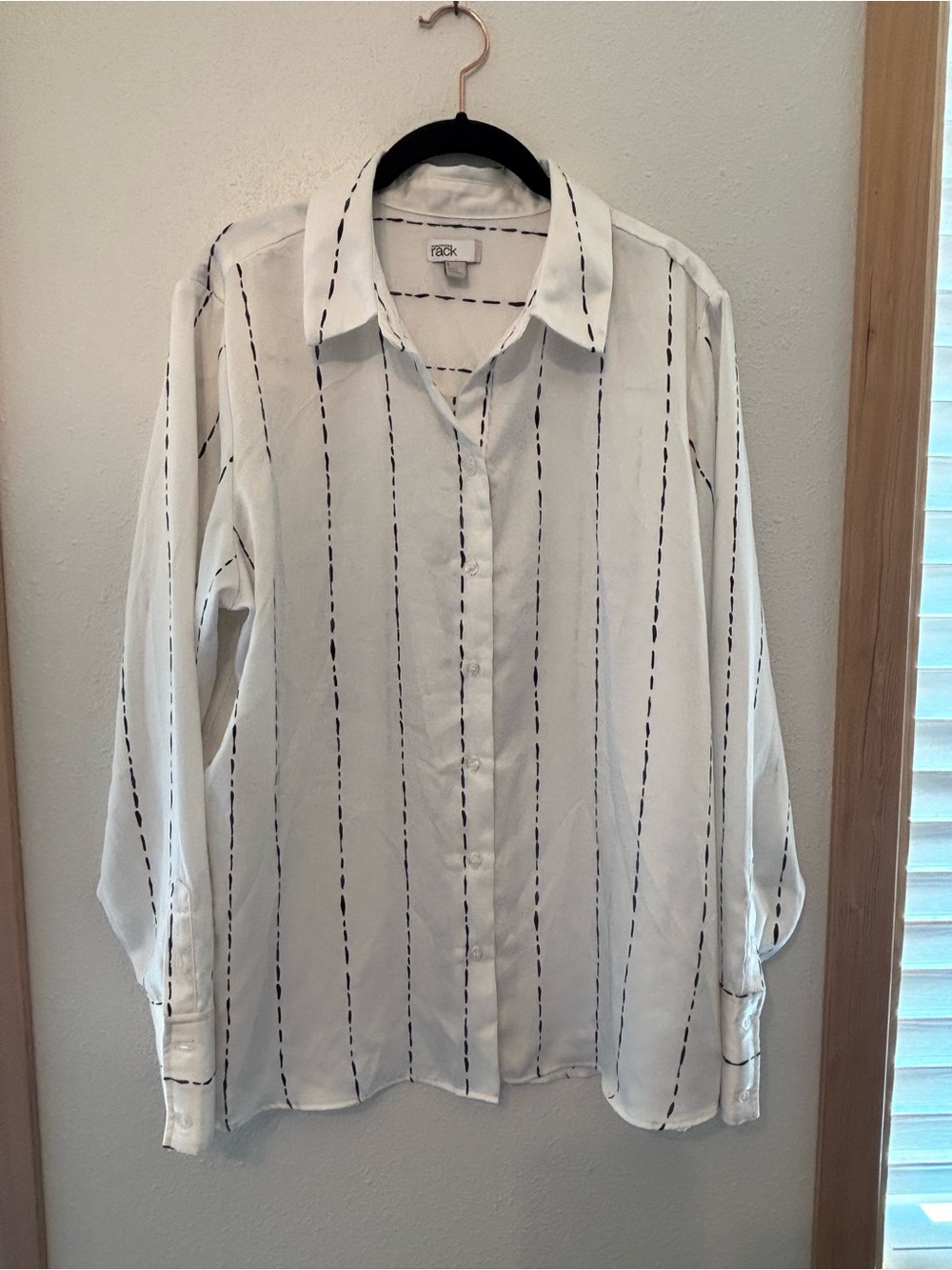 Nordstrom Rack White Button-Front Blouse with Navy Vertical Stitch Stripes